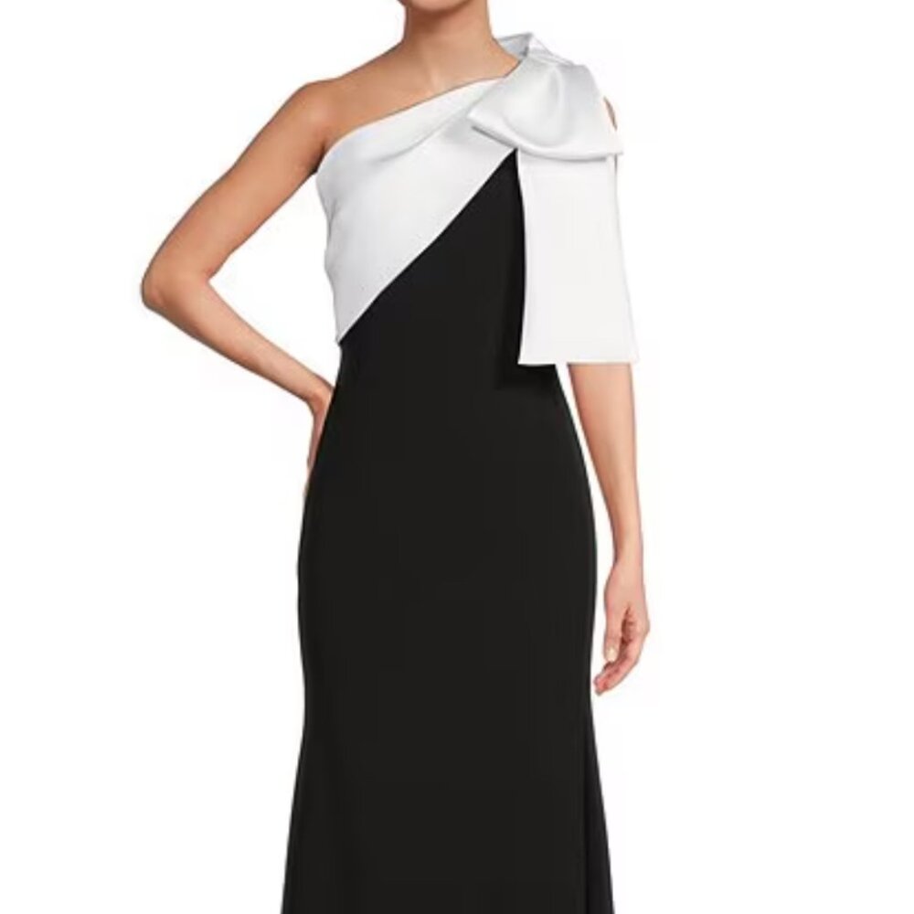 Satin Bow One Shoulder Scuba Crepe Sleeveless Mermaid Gown